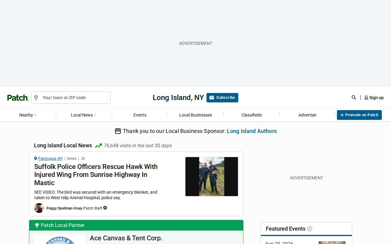 Nassau County crime news source, Patch Long Island local news page