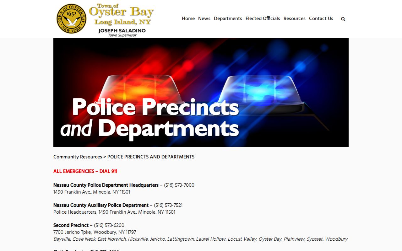 Oyster Bay official police precinct directory for arrest-record routing